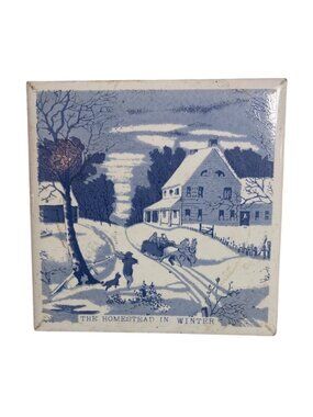 The Homestead In Winter Decorative Ceramic Trivet Vintage Currier & Ives Read